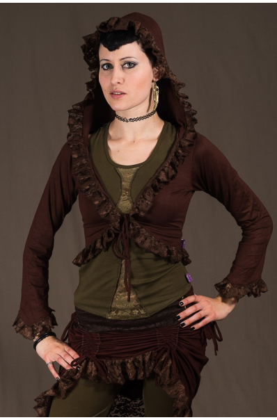 T6 - Top in Viscose-lycra with sleeves, peak hood and crumpled lace