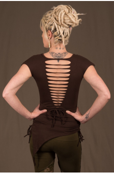 T11 - Top in Cotton-lycra with symetric down peaks, cutting backless, crumpled by raising sides links
