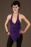 T50 - Top in Viscose-lycra with front down peak, open knotted low-cut neckline, linked backless and knotted open sides