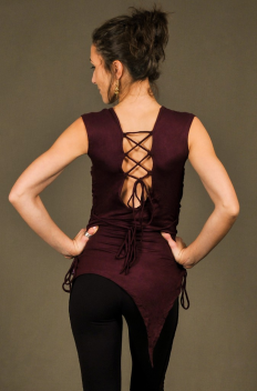 T30- Top in Viscose-lycra with assymetric down peaks, linked backless and linked open sides